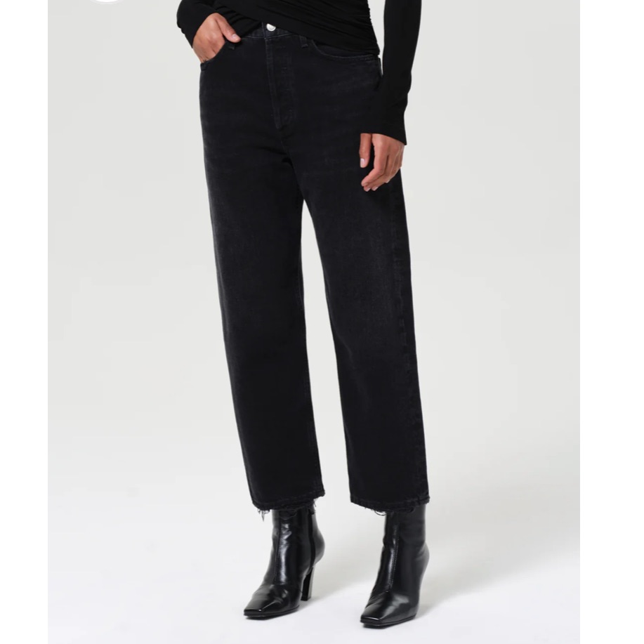 90's Crop Mid Rise Straight Jeans In Tar